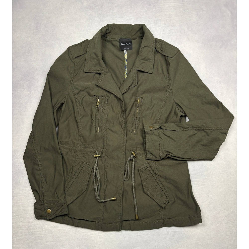 Eden Society Olive Green Utility Jacket Medium EJ13020 Military Drawstring Waist